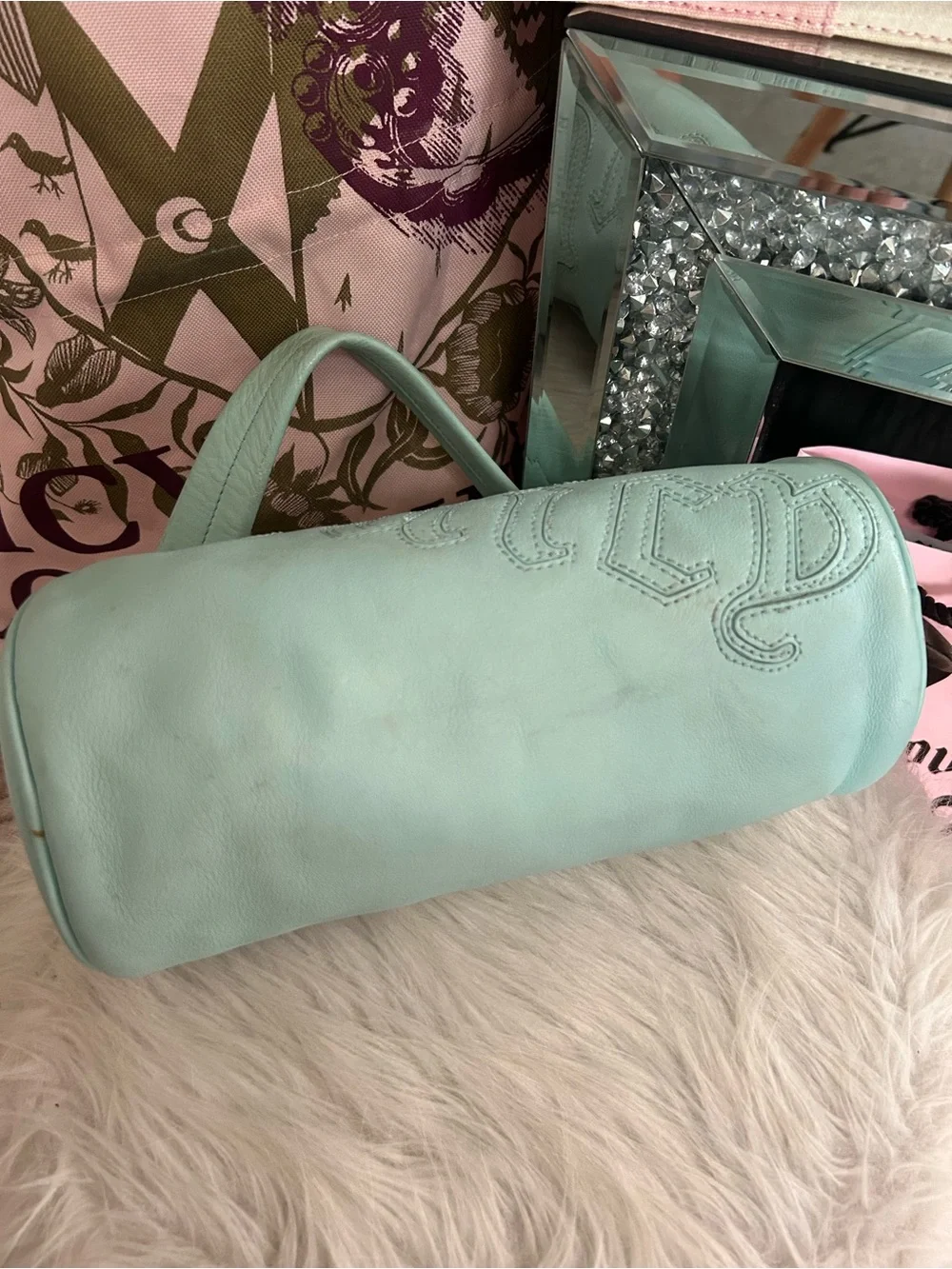 Rare Y2K P&G 2005 Juicy Couture Light Blue Leather Barrel Bag